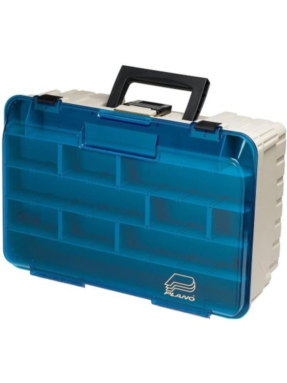 Two-Level Tackle Box with Removable Trays, Beige & Blue, Fishing Gear Organizer